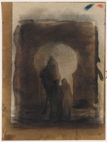 KT 1998 036
<br/>
Kameel met berijder en twee figuren in gewaden bij een poort
<br/>
<em>Bauer, Marius (1867-1932)</em>